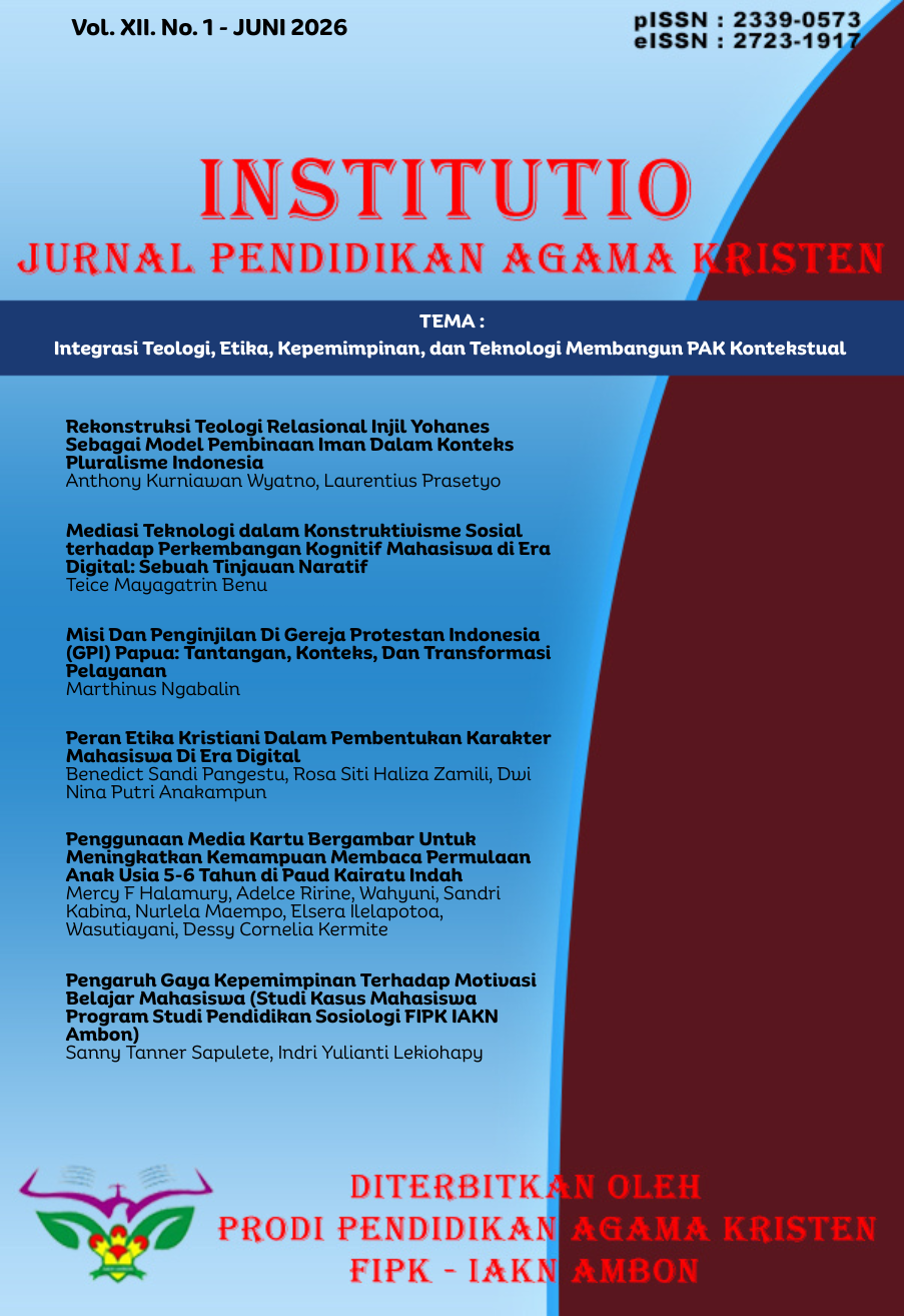 					Lihat Vol 12 No 1 (2026): INTEGRASI TEOLOGI, ETIKA, KEPEMIMPINAN, DAN TEKNOLOGI MEMBANGUN PAK KONTEKSTUAL
				